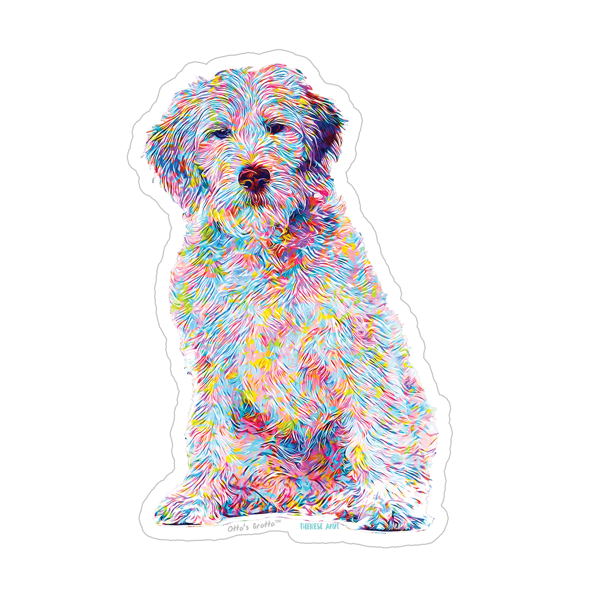 Golden Doodle Sticker Colorful Abstract Cute Doodle Dog Decal for Car, Hydroflask, Gifts Under 5 for Goldendoodle Owner Mom Doodle Gift