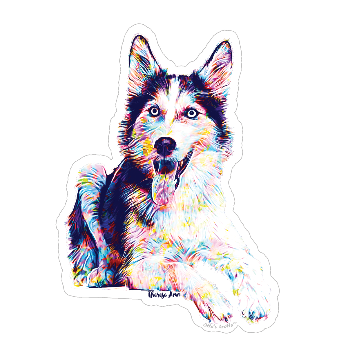 Husky Sticker Colorful Abstract Cute Husky Dog Decal for Car