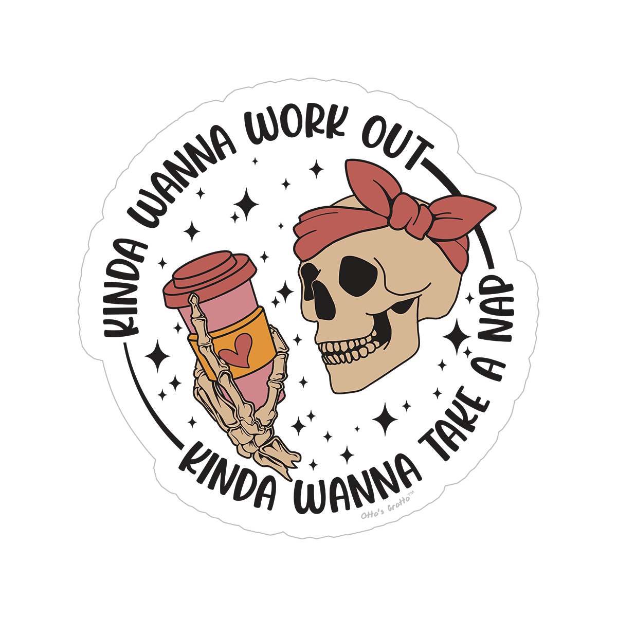 Workout Sticker - Kinda Wanna Workout, Kinda Wanna Take A Nap - for Gym Water Bottle, Lifters, Weightlifting gift, with coffee, skull