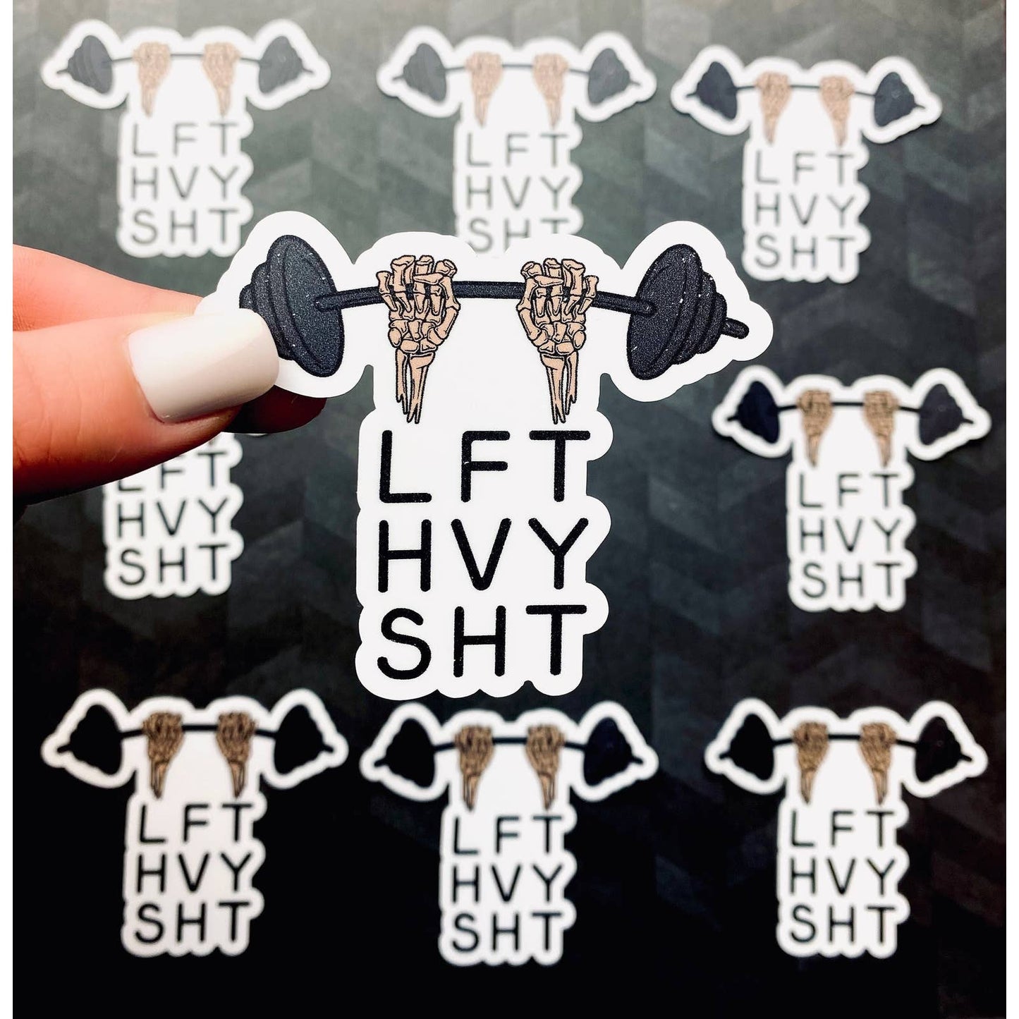 Lift Heavy Shit Sticker - LFT HVY SHT Skeleton Lifting Barbell Sticker for Gym Water Bottle