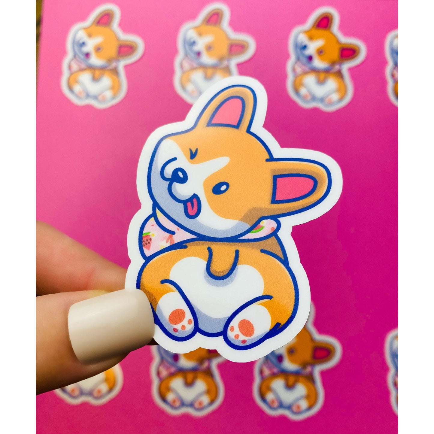 Corgi Butt Sticker Pembroke Welsh Corgie wearing Strawberry Bandana Sticker Cute Winking Corgi Dog Sticker for Women and Teen Girls - Ottos Grotto :: Stickers For Your Stuff