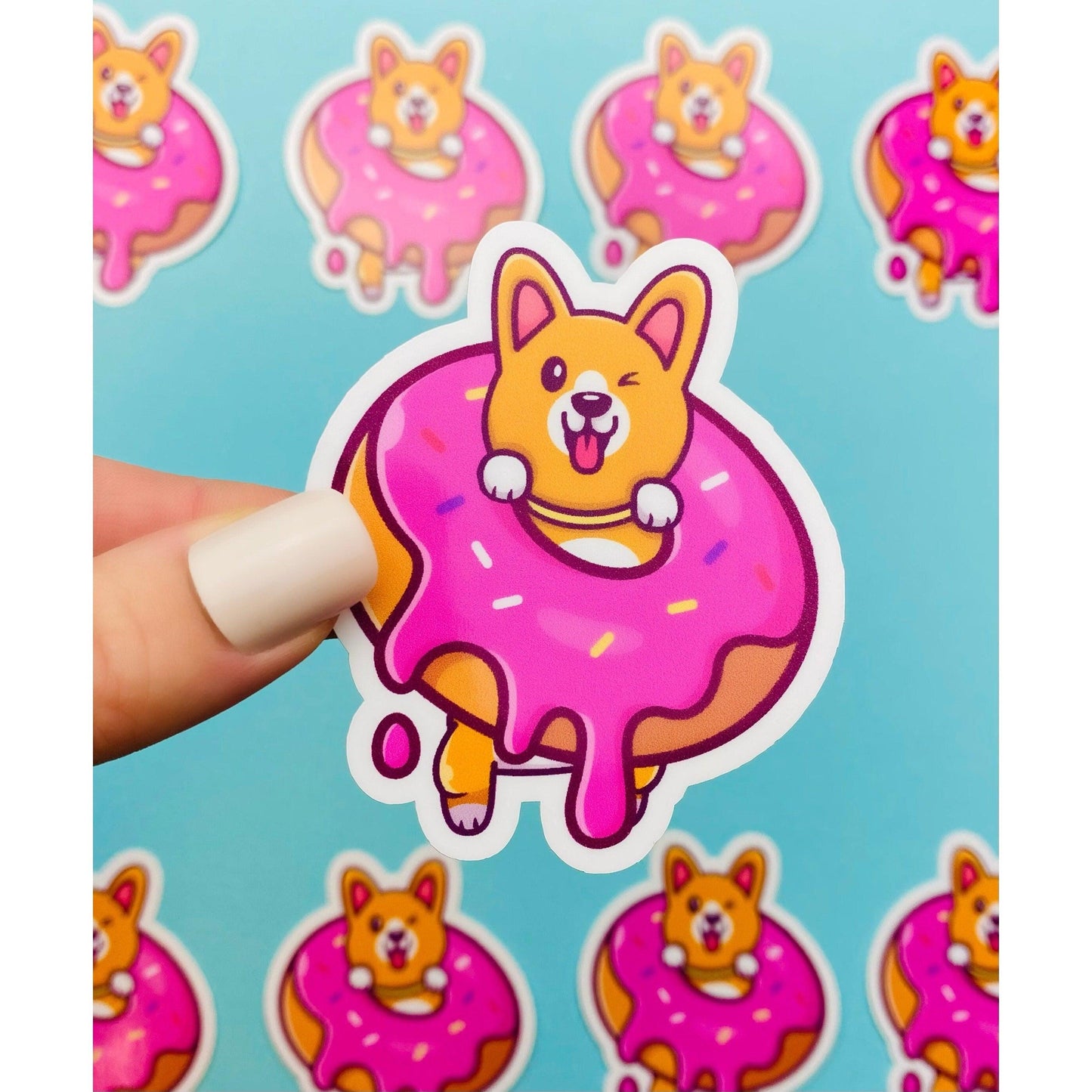 Corgi Donut Sticker - Cute Kawii Corgi with Pink Sprinkled Donut Sticker for Girls, Sticker for Women Pink Sticker Aesthetic Sprinkles - Ottos Grotto :: Stickers For Your Stuff