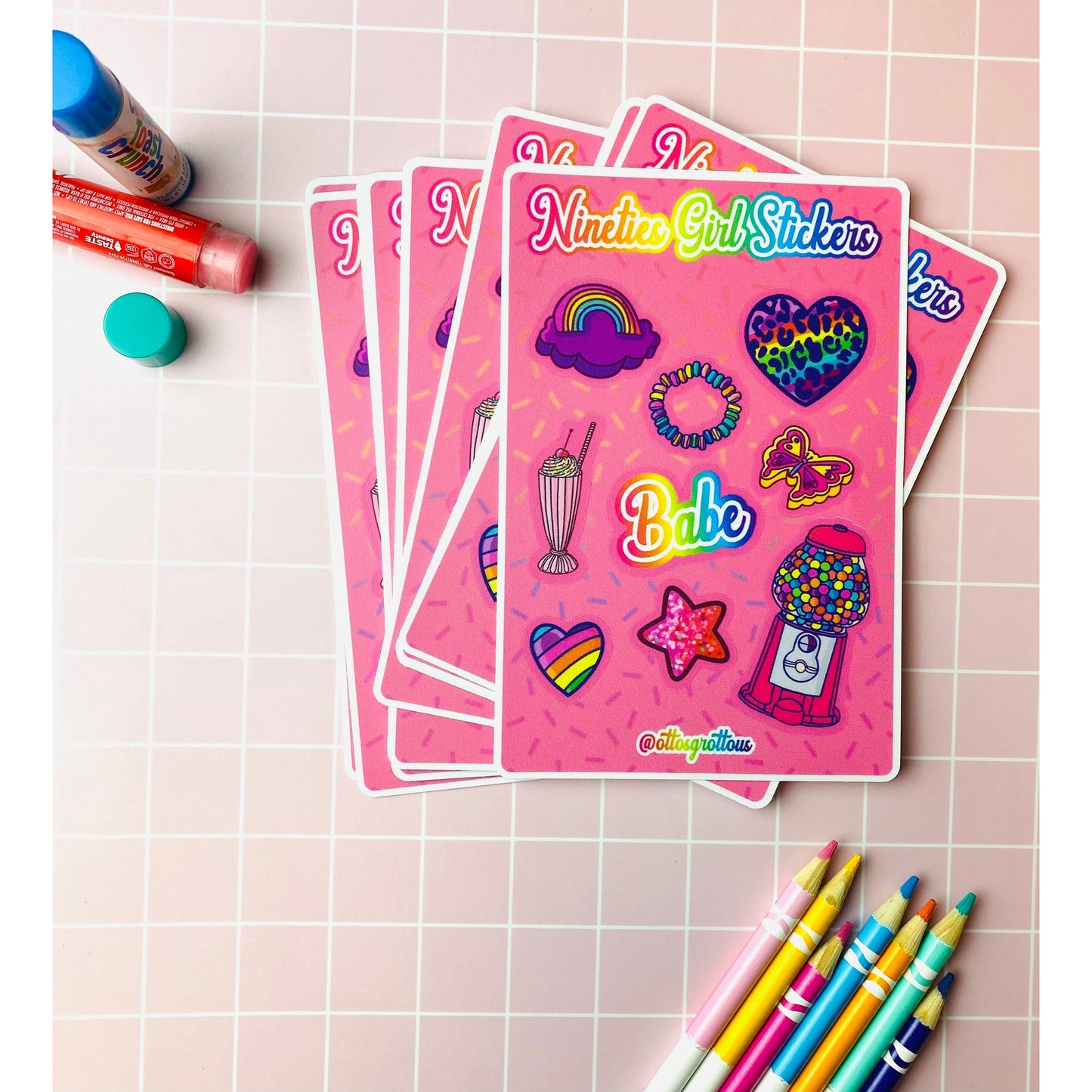 90s Sticker Sheet - Nineties Girl (9 Throwback Designs)