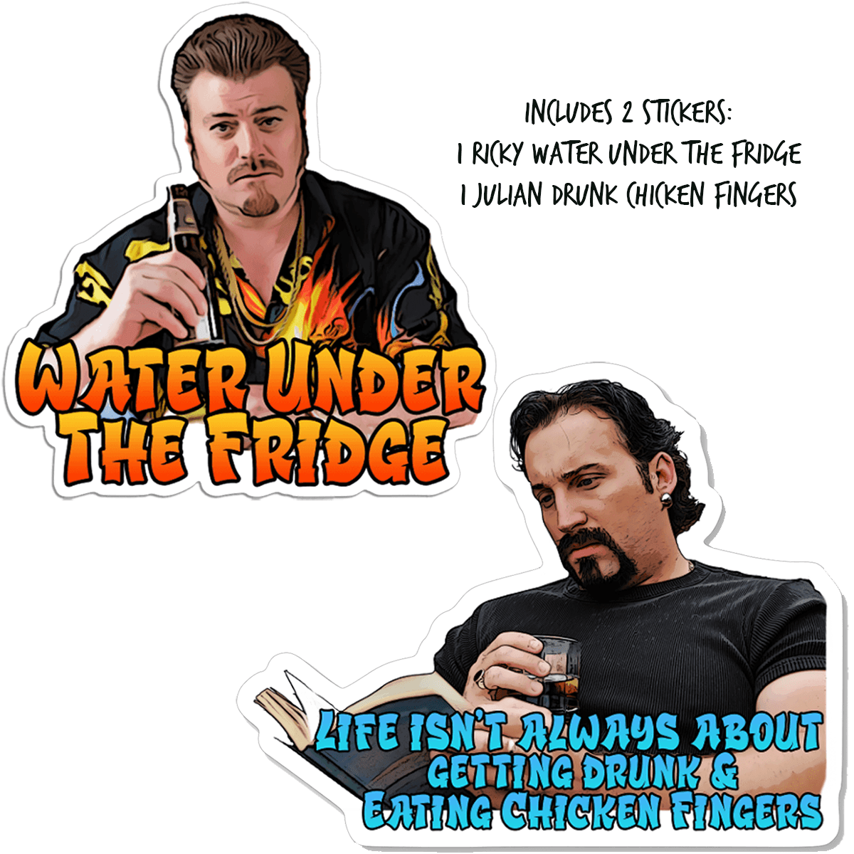 Trailer Park Boys® (2 Pack Stickers) Featuring Julian and Ricky | Officially Licensed Trailer Park Boys Sticker | Julian Sticker - Ottos Grotto :: Stickers For Your Stuff