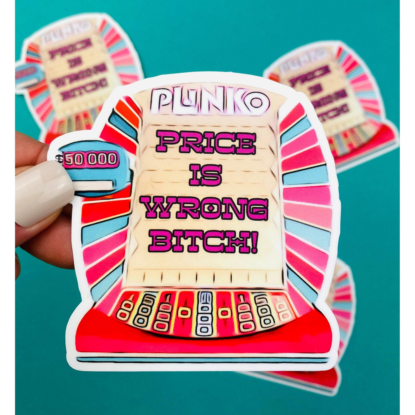 Eighties Sticker Price Is Wrong B*tch! Funny Eighties Aesthetic Plinko Sticker Nostalgic Sticker Eighties Vibes Teal and Pink Sticker - Ottos Grotto :: Stickers For Your Stuff