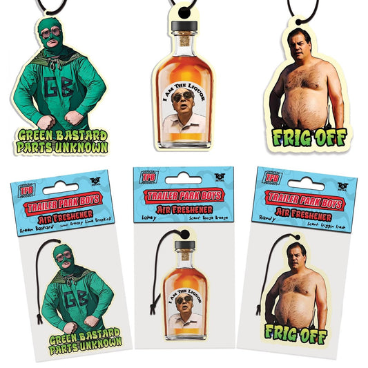 Trailer Park Boys Air Freshener 3-Pack – Randy “FRIG OFF,” Mr. Lahey “I Am the Liquor,” Green Bastard “Parts Unknown” – Funny Car Freshies