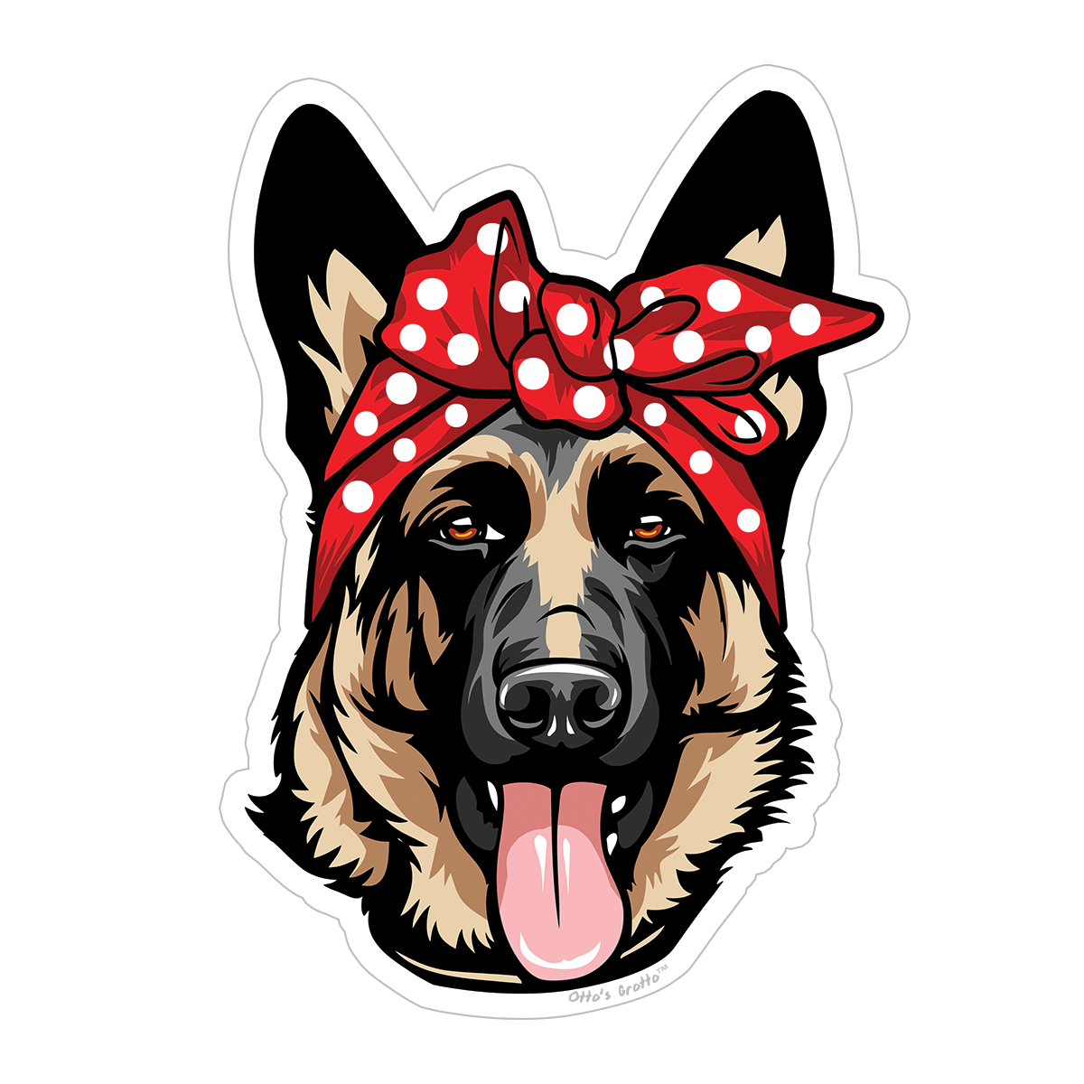 German Shepherd Sticker Red Polka Dot Bow Bandana Cute GSD Dog Decal for Car, Hydroflask, Gifts Under 5 for GSD Shepherd Mom Owner