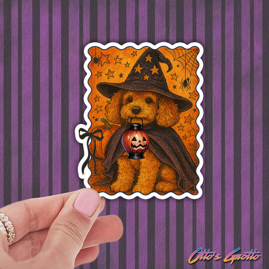 Halloween Poodle Witch Sticker