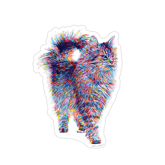 Long Hair Cat Sticker Colorful Abstract Longhair Kitty Decal Realistic Cat Sticker for Car, Hydroflask, Gifts Under 5 for Longhair Tabby Cat