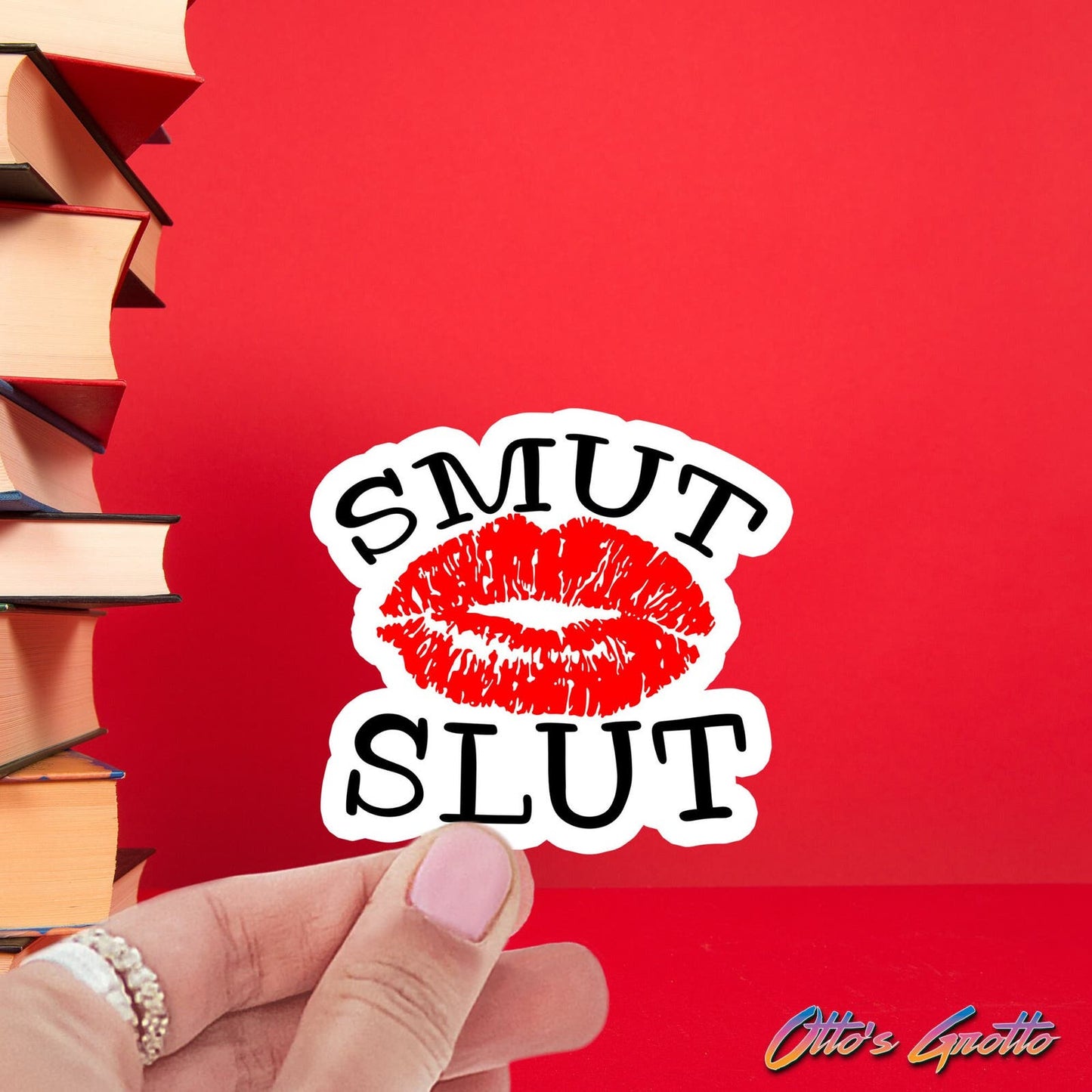 Smut Slut Sticker - Romance Novel Lover Decal - Red Lips Bookish Accessory - Flirty Fun Waterproof Vinyl Sticker for Laptops and Notebooks