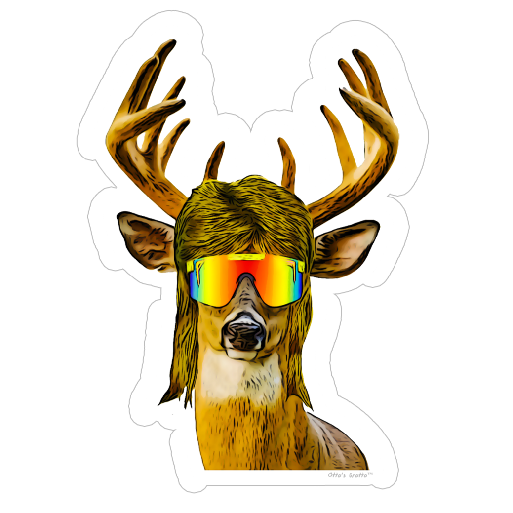 Funny Deer With a Mullet Sticker – Ottos Grotto :: Stickers For Your Stuff