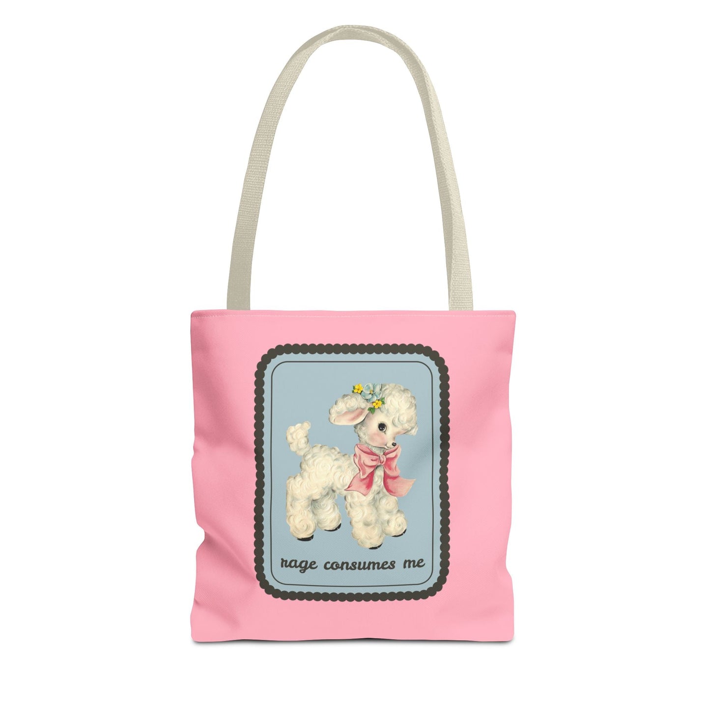 Rage Consumes Me Tote Bag with Flowers and Sheep