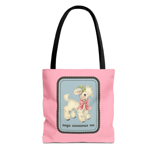 Rage Consumes Me Tote Bag with Flowers and Sheep