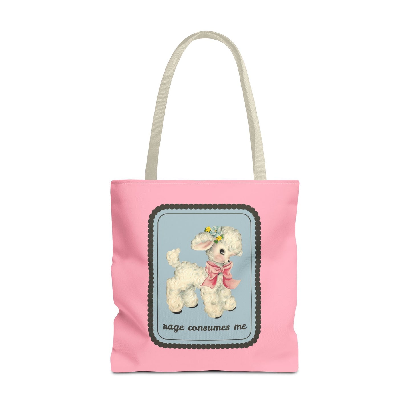Rage Consumes Me Tote Bag with Flowers and Sheep
