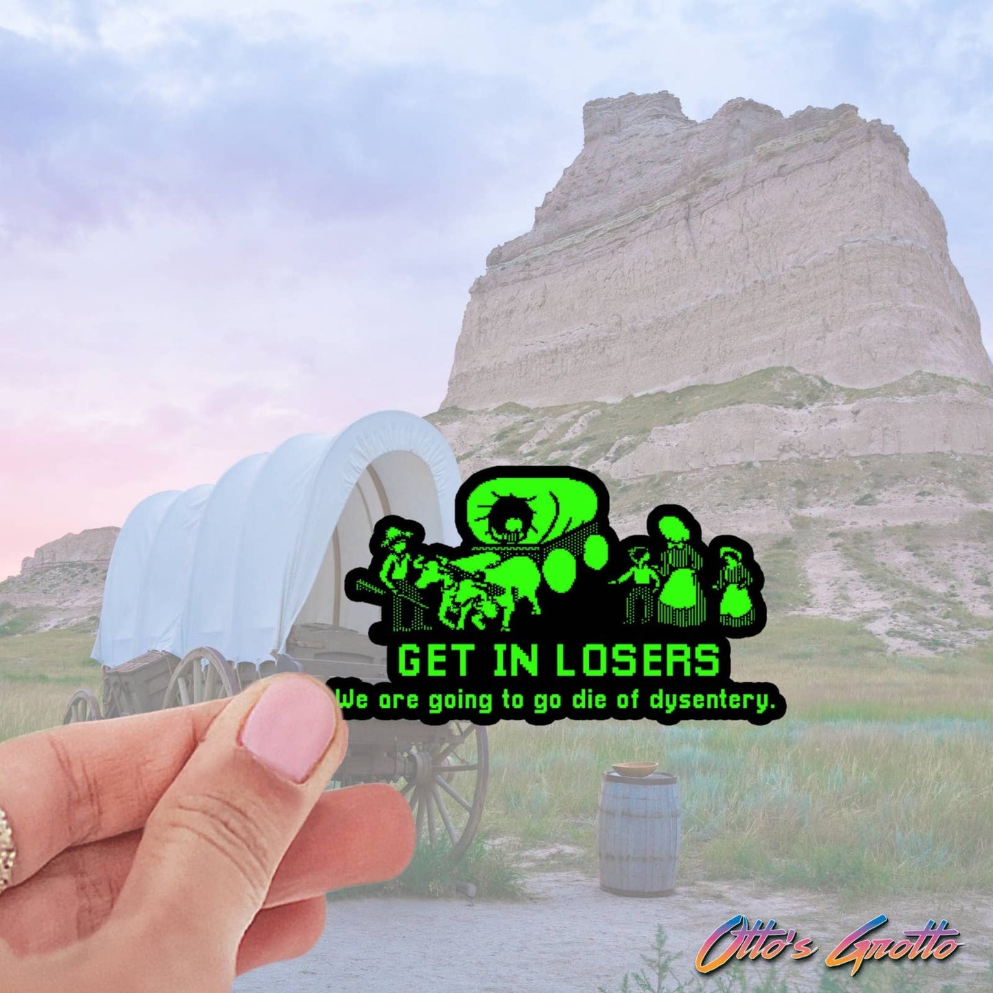 Oregon Trail - Get In Losers Sticker Eighties Sticker 1980s Sticker Retro Gaming Sticker Funny Decal for Eighties Kids