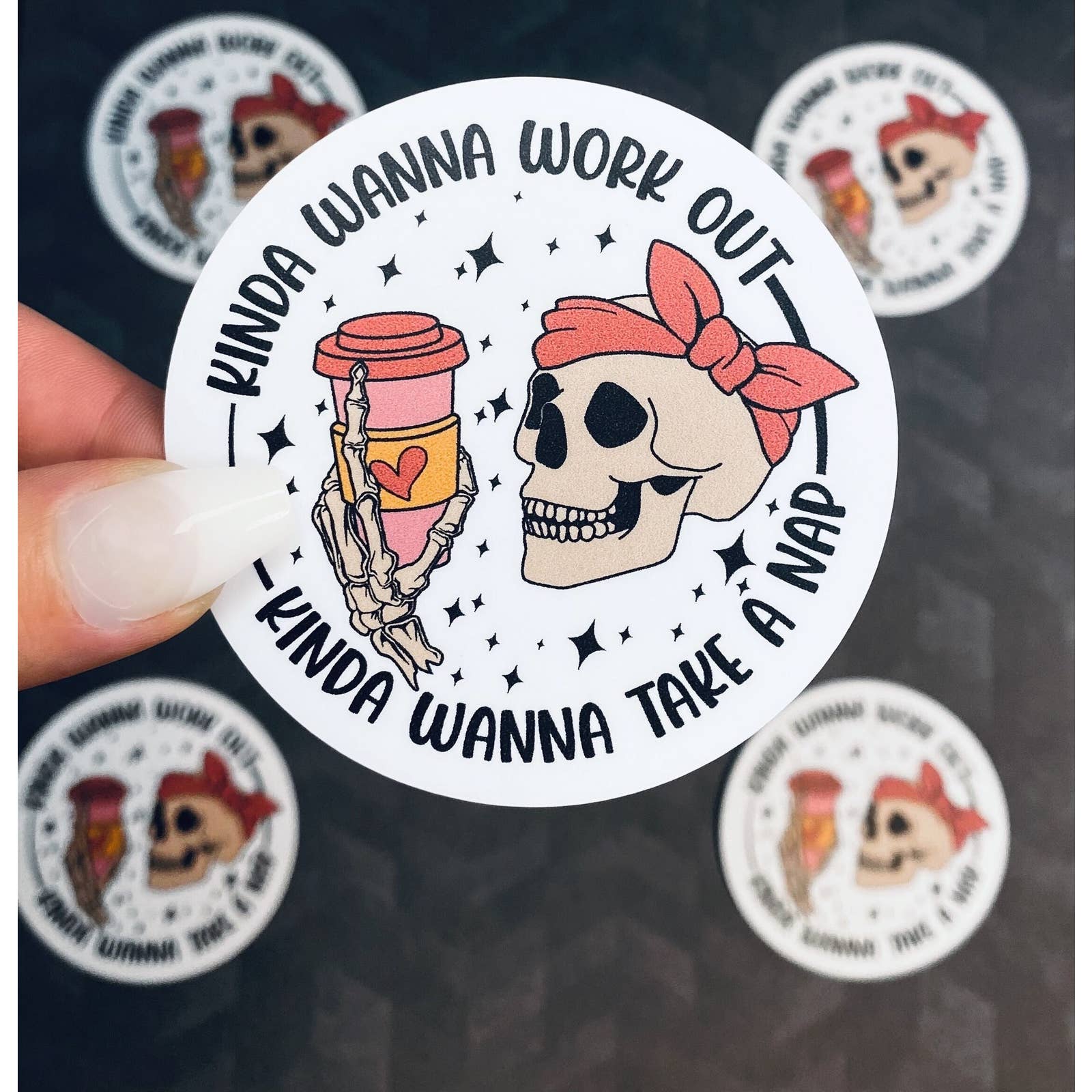 Workout Sticker - Kinda Wanna Workout, Kinda Wanna Take A Nap - for Gym Water Bottle, Lifters, Weightlifting gift, with coffee, skull
