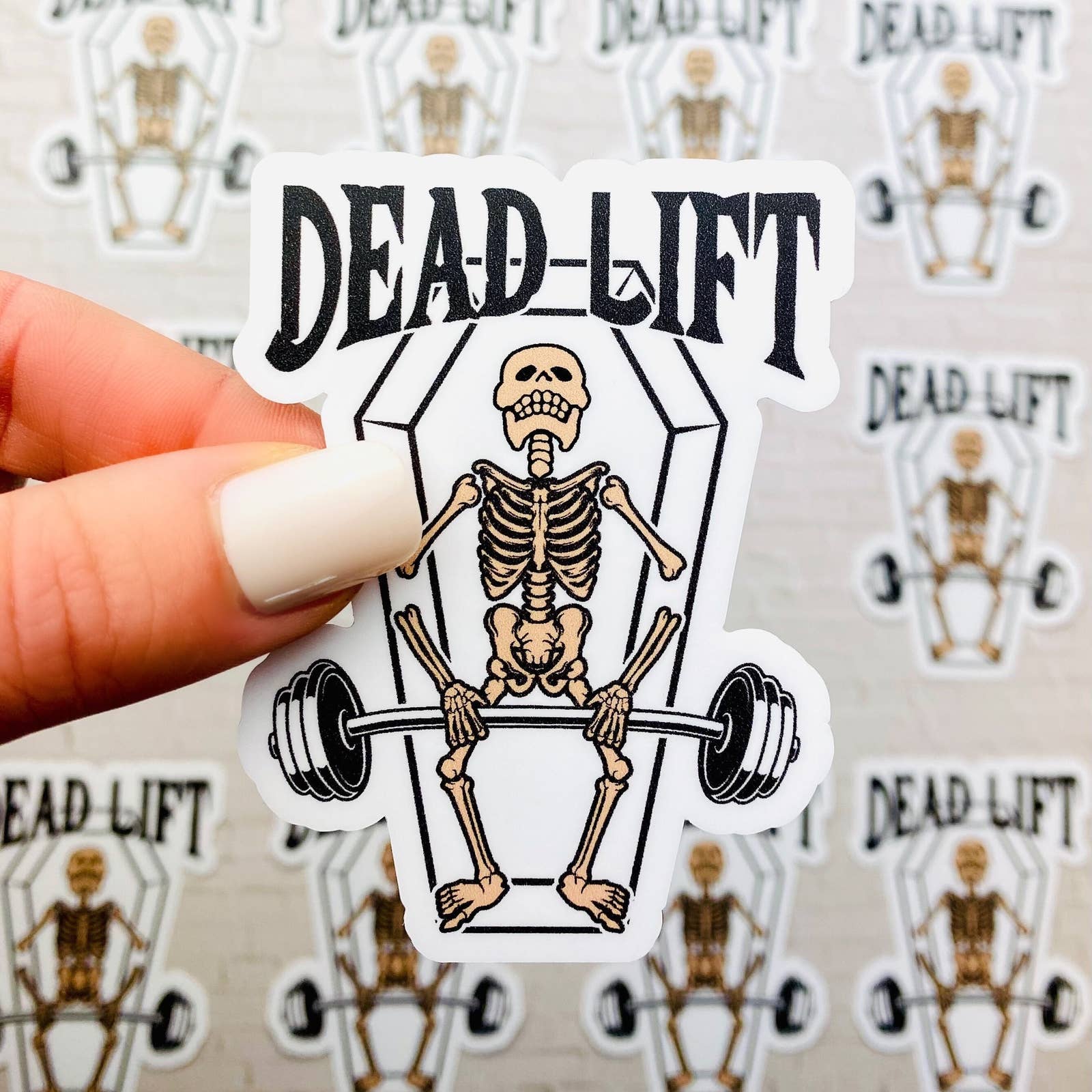 Dead Lift Sticker - Funny Skeleton Coffin Weightlifting Joke Sticker for Gym Water Bottle
