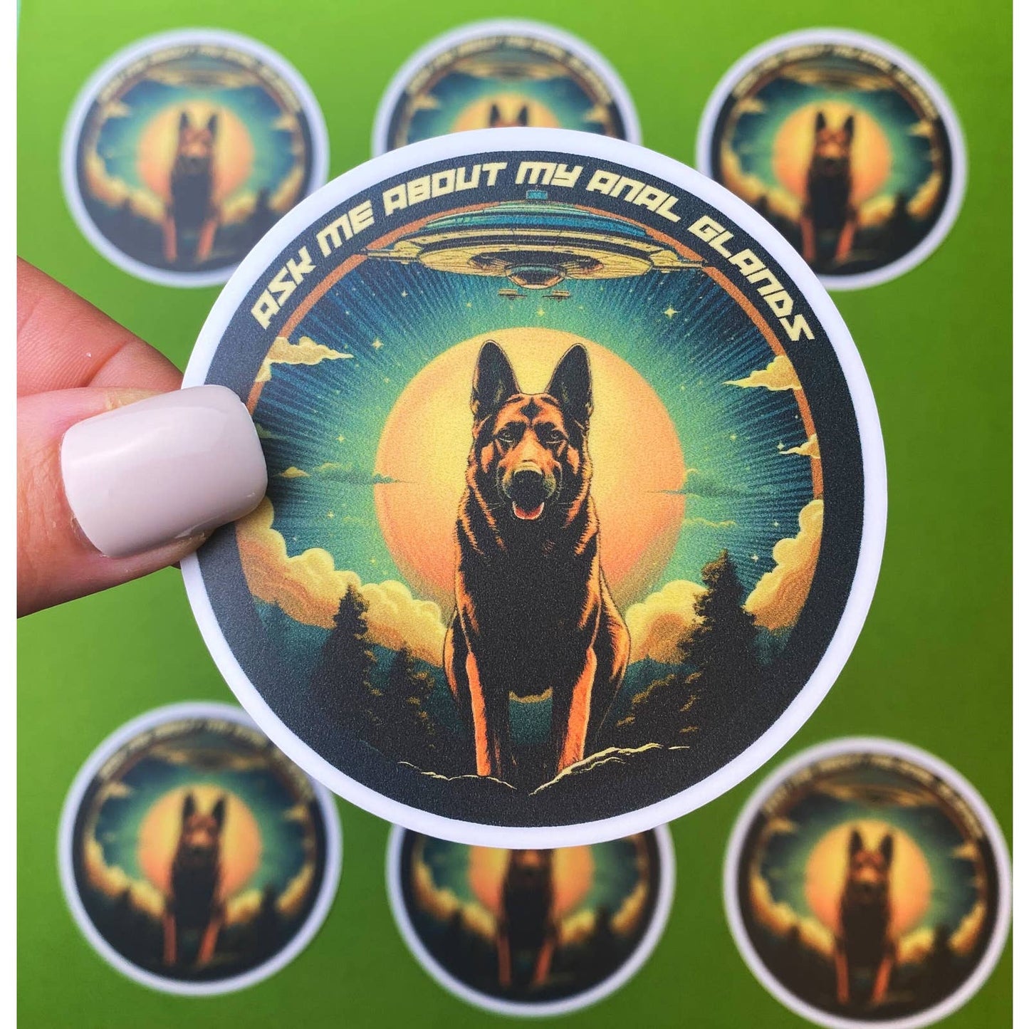 German Shepherd UFO Encounter Sticker