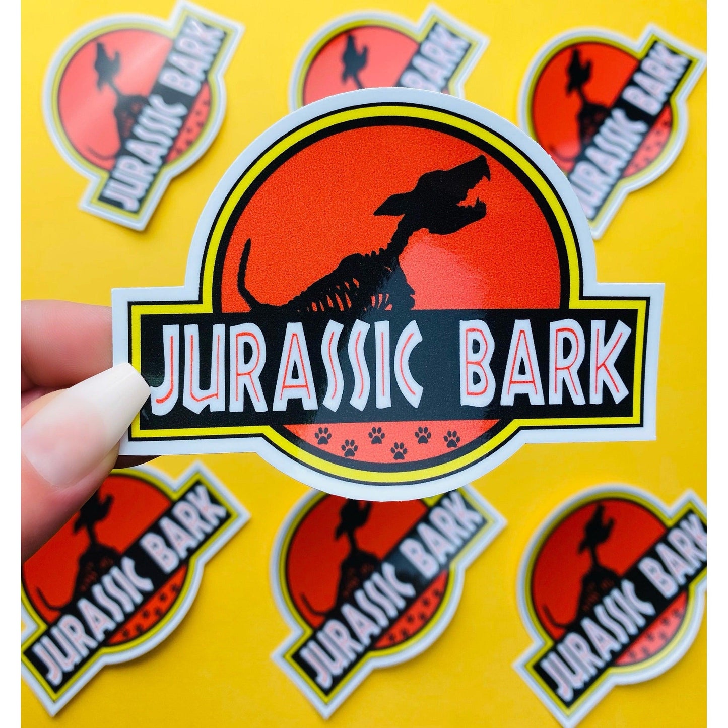 Jurassic Bark Sticker Funny Sticker for Dog Owners Dog Bones Skeleton and Paw Prints Spoof Sticker for German Shep Maligator K9 & All Breeds - Ottos Grotto :: Stickers For Your Stuff