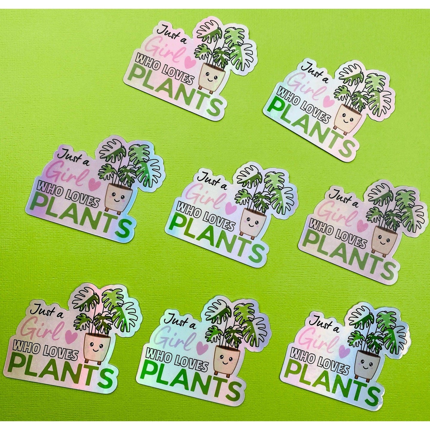 Hologram Kawaii Plant Love Sticker, Girl Who Loves Plants Sticker, Variegated Rare Plant Hologram Sticker for Plant Lovers - Ottos Grotto :: Stickers For Your Stuff