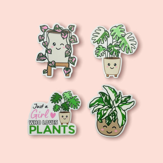 Plant Mama Sticker Pack (4 Pack) Variegated Plants, Monstera, Pink Princess Philodendron, Girl Who Loves Plants - Ottos Grotto :: Stickers For Your Stuff