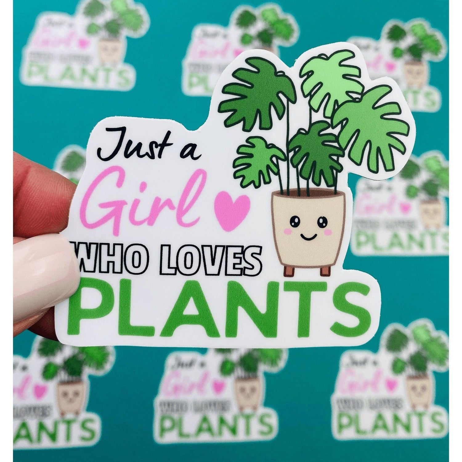 Kawaii Plant Love Sticker, Girl Who Loves Plants Sticker,Kawaii   Monstera Plant Sticker for Plant Lovers, Cute Stickers for Water Bottle - Ottos Grotto :: Stickers For Your Stuff