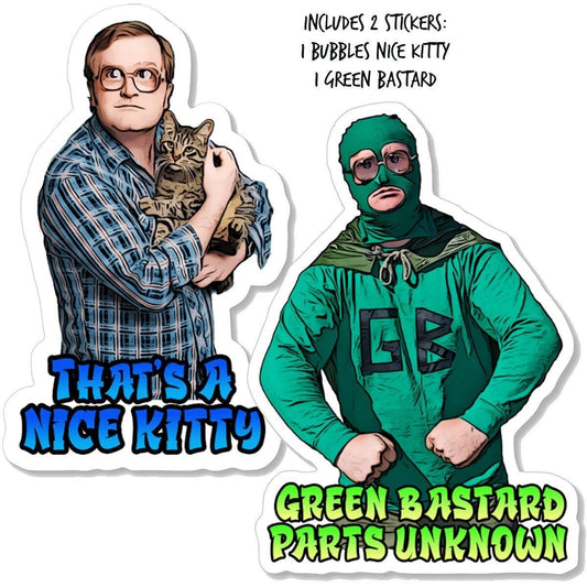 Trailer Park Boys Bubbles Sticker Pack (2 Pack) Bubbles & Green Bastard Stickers, Official Trailer Park Boys Merchandise, Stickers for Men - Ottos Grotto :: Stickers For Your Stuff