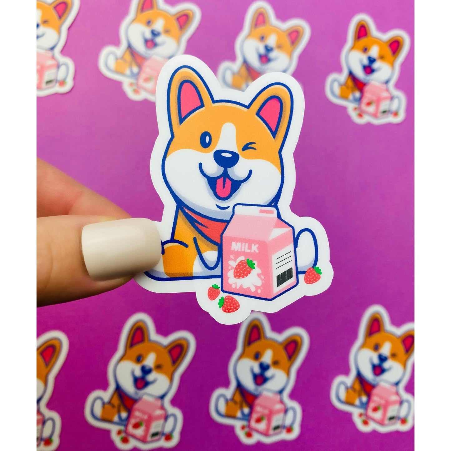 Corgie Strawberry Milk Sticker - Kawaii Cute Corgi Dog with Berry Delicious Strawberries and Milk Adorable Sticker for Teens, Women, Girls - Ottos Grotto :: Stickers For Your Stuff