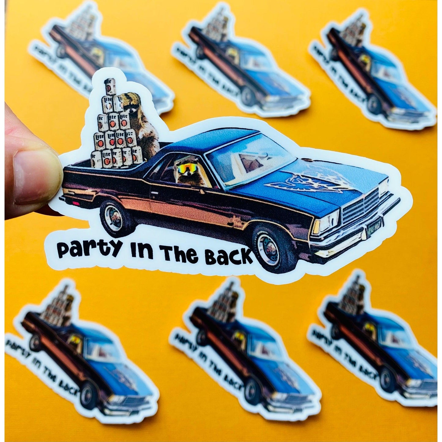 El Camino Mullet Party Sticker Raccoon Beer Pyramid Royal Knight Retro Camino Stickers - Ottos Grotto :: Stickers For Your Stuff