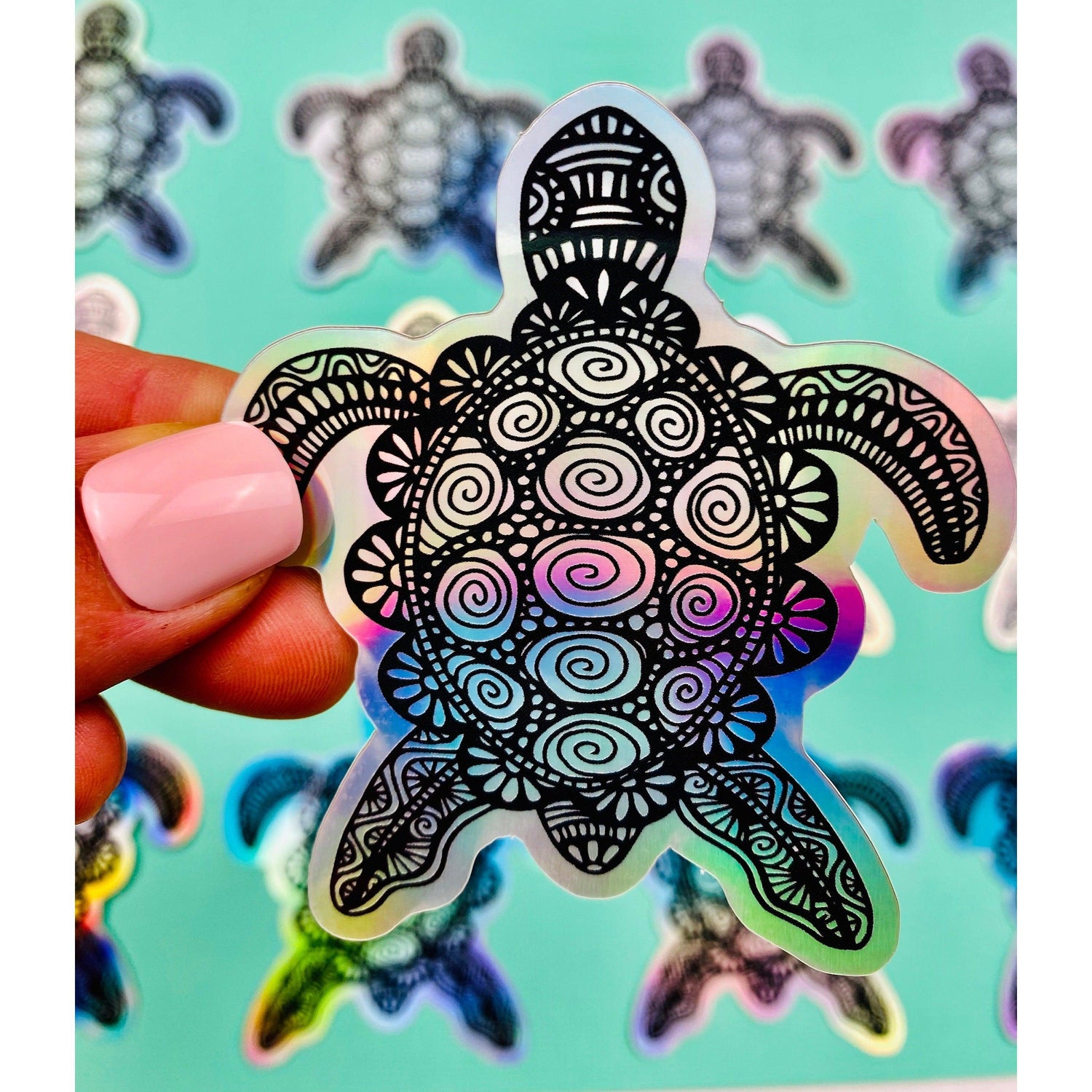 Boho Sea Turtle Holographic Sticker With Intricate Bohemian Design - Ottos Grotto :: Stickers For Your Stuff