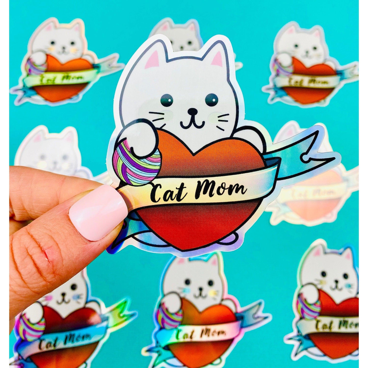 Kawaii Kitty Cat Mom Holographic Sticker - Ottos Grotto :: Stickers For Your Stuff