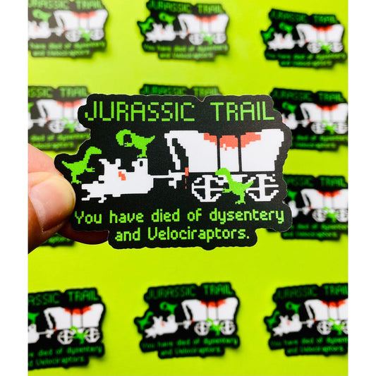 Jurassic Oregon Trail Sticker Eighties Sticker 1980s Sticker Retro Gaming Sticker Funny Decal for Eighties Kids and Velociraptors - Ottos Grotto :: Stickers For Your Stuff