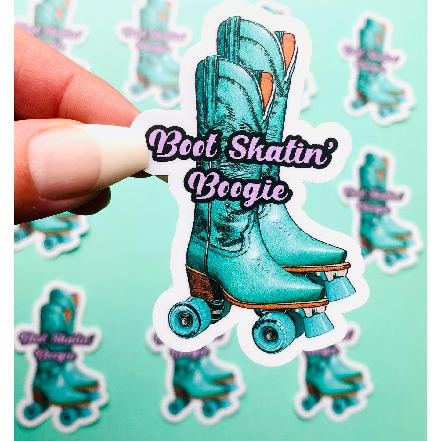Boot Skatin’ Boogie Funny Country Sticker Turquoise Cowboy Boot Skates Country Girl Country Western Song Teal Cowboy Boots Teal Stickers - Ottos Grotto :: Stickers For Your Stuff