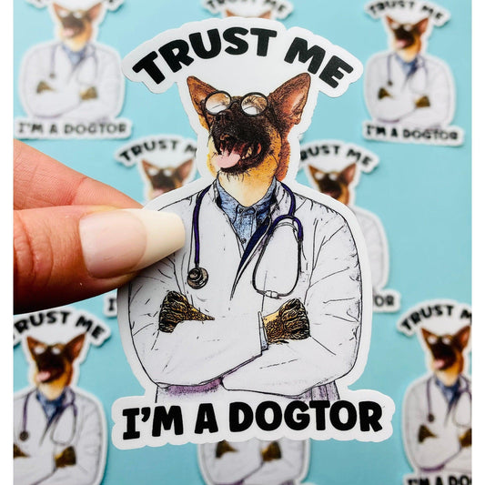 Funny Doctor Sticker - Trust Me Dogtor Sticker German Shepherd Sticker Cute GSD Dog Decal for Car, Nurse, Dr. Medical Resident - Ottos Grotto :: Stickers For Your Stuff