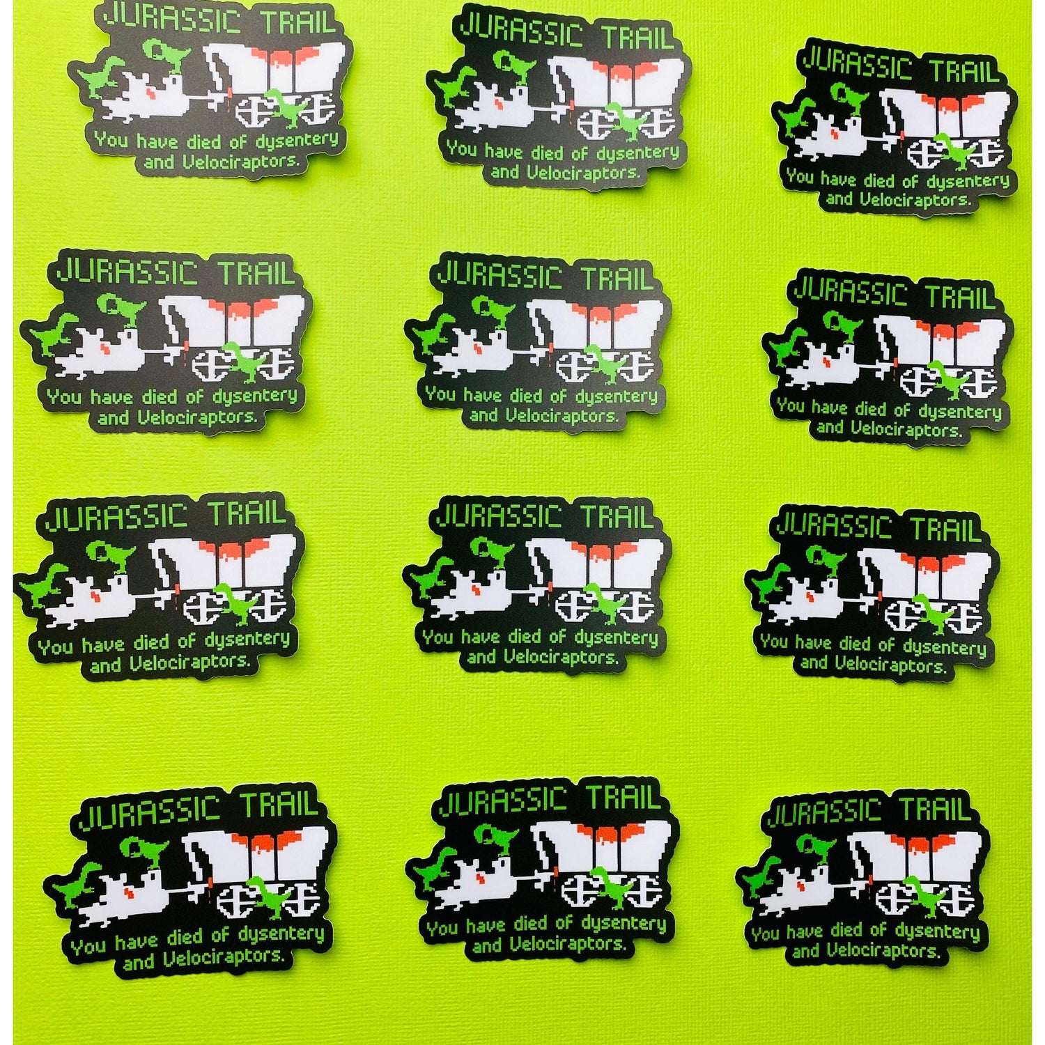 Jurassic Oregon Trail Sticker Eighties Sticker 1980s Sticker Retro Gaming Sticker Funny Decal for Eighties Kids and Velociraptors - Ottos Grotto :: Stickers For Your Stuff