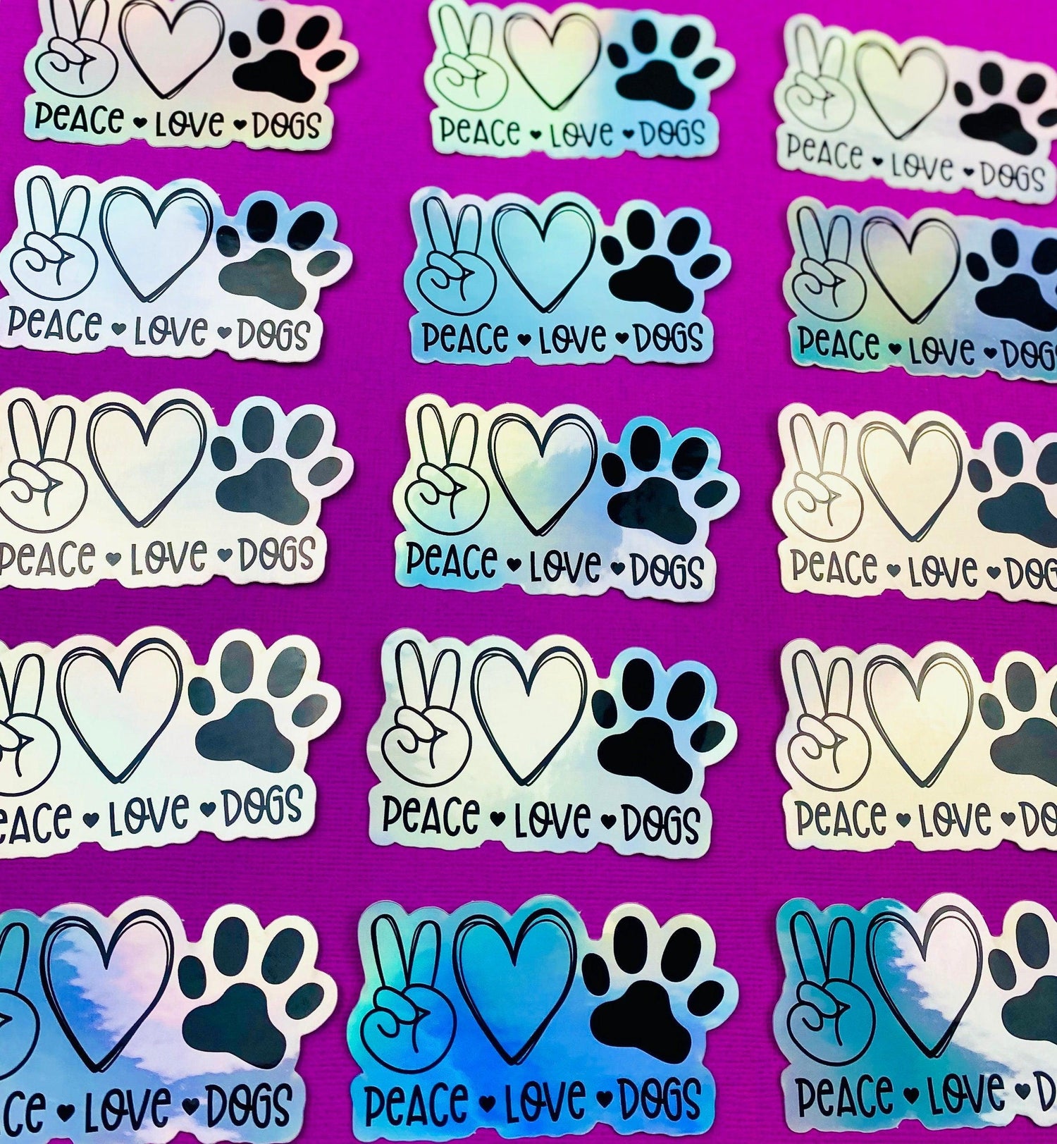 Peace Love Dogs Sticker Hologram Dog Decal for Car, Hydroflask, Pretty Dog Gift for Dog Mom, Dog Car Sticker, Dog Water Bottle Sticker - Ottos Grotto :: Stickers For Your Stuff