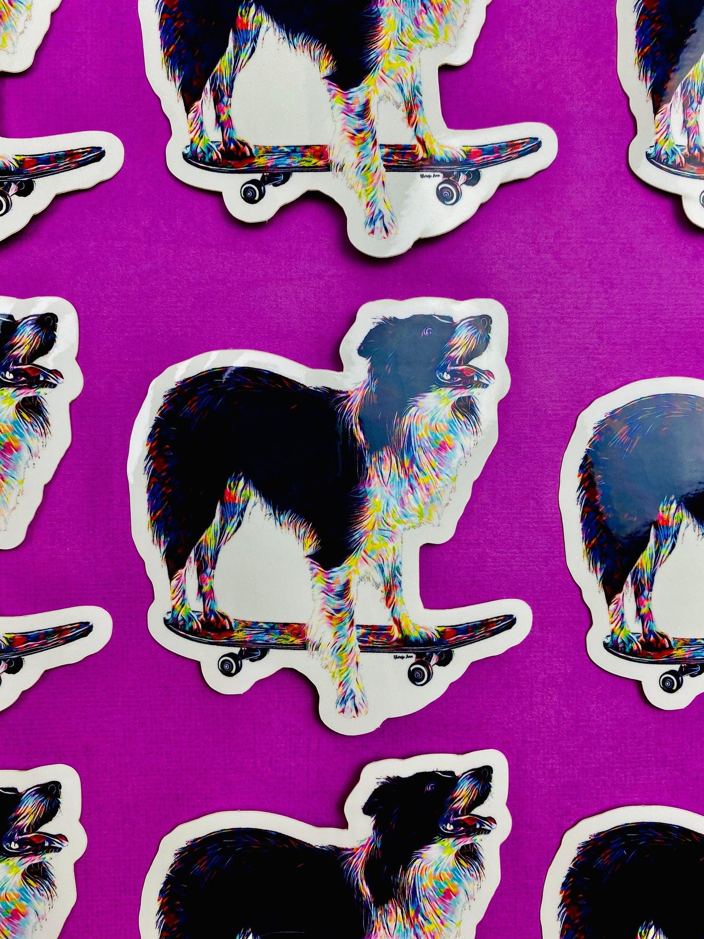 Border Collie Skateboard Sticker Colorful Abstract Cute Border Collie Dog Decal for Car, Hydroflask, Fun Border Collie on a Skateboard Art - Ottos Grotto :: Stickers For Your Stuff