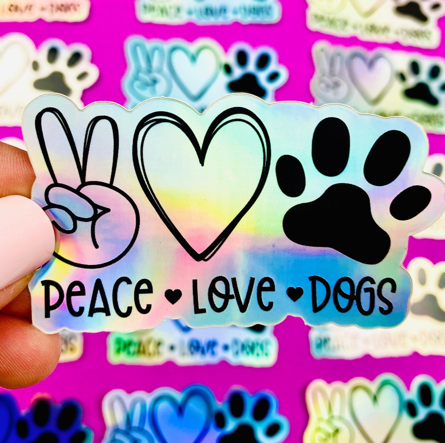 Peace Love Dogs Sticker Hologram Dog Decal for Car, Hydroflask, Pretty Dog Gift for Dog Mom, Dog Car Sticker, Dog Water Bottle Sticker - Ottos Grotto :: Stickers For Your Stuff