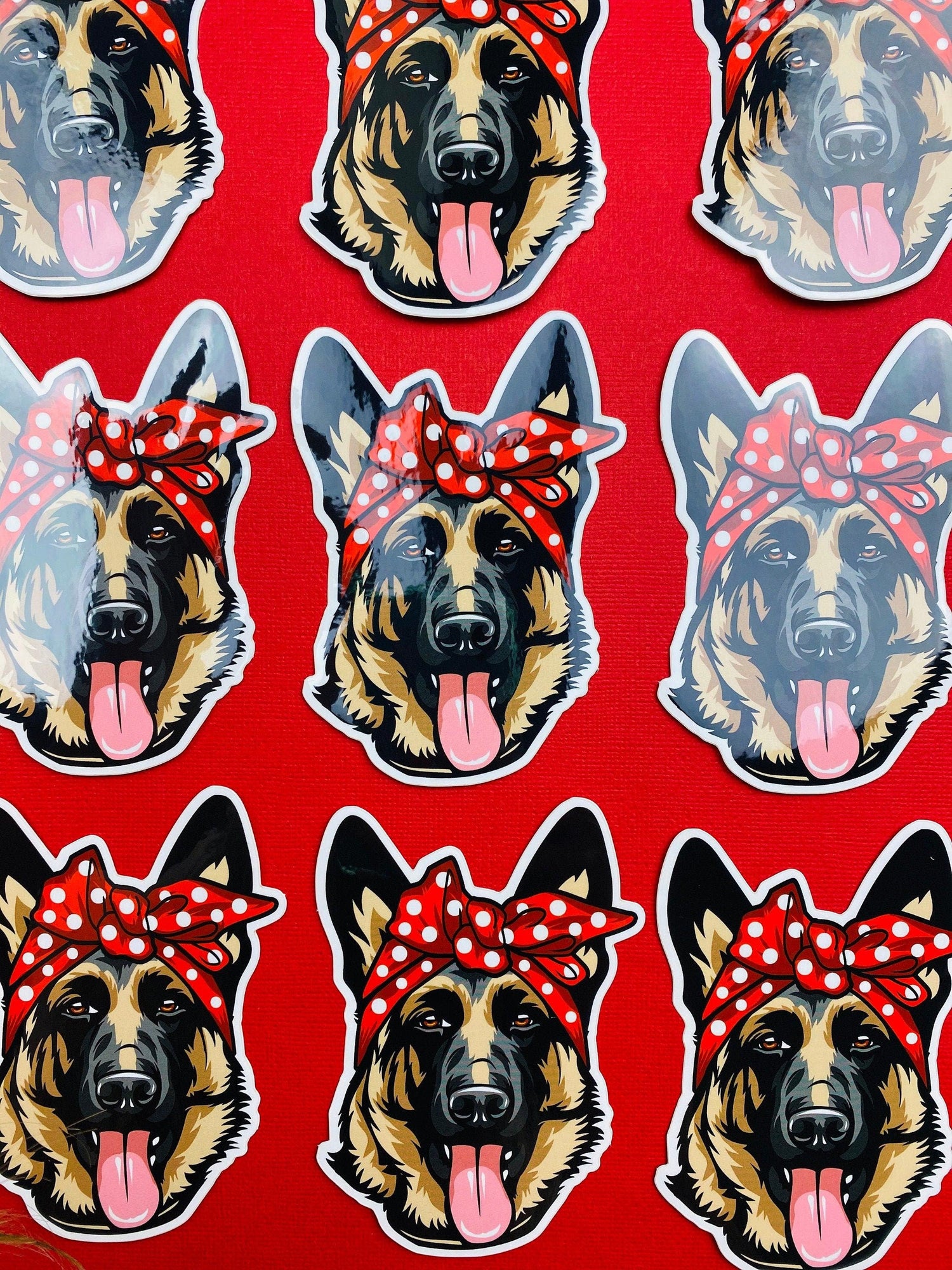 German Shepherd Sticker Red Polka Dot Bow Bandana Cute GSD Dog Decal for Car, Hydroflask, Gifts Under 5 for GSD Shepherd Mom Owner - Ottos Grotto :: Stickers For Your Stuff