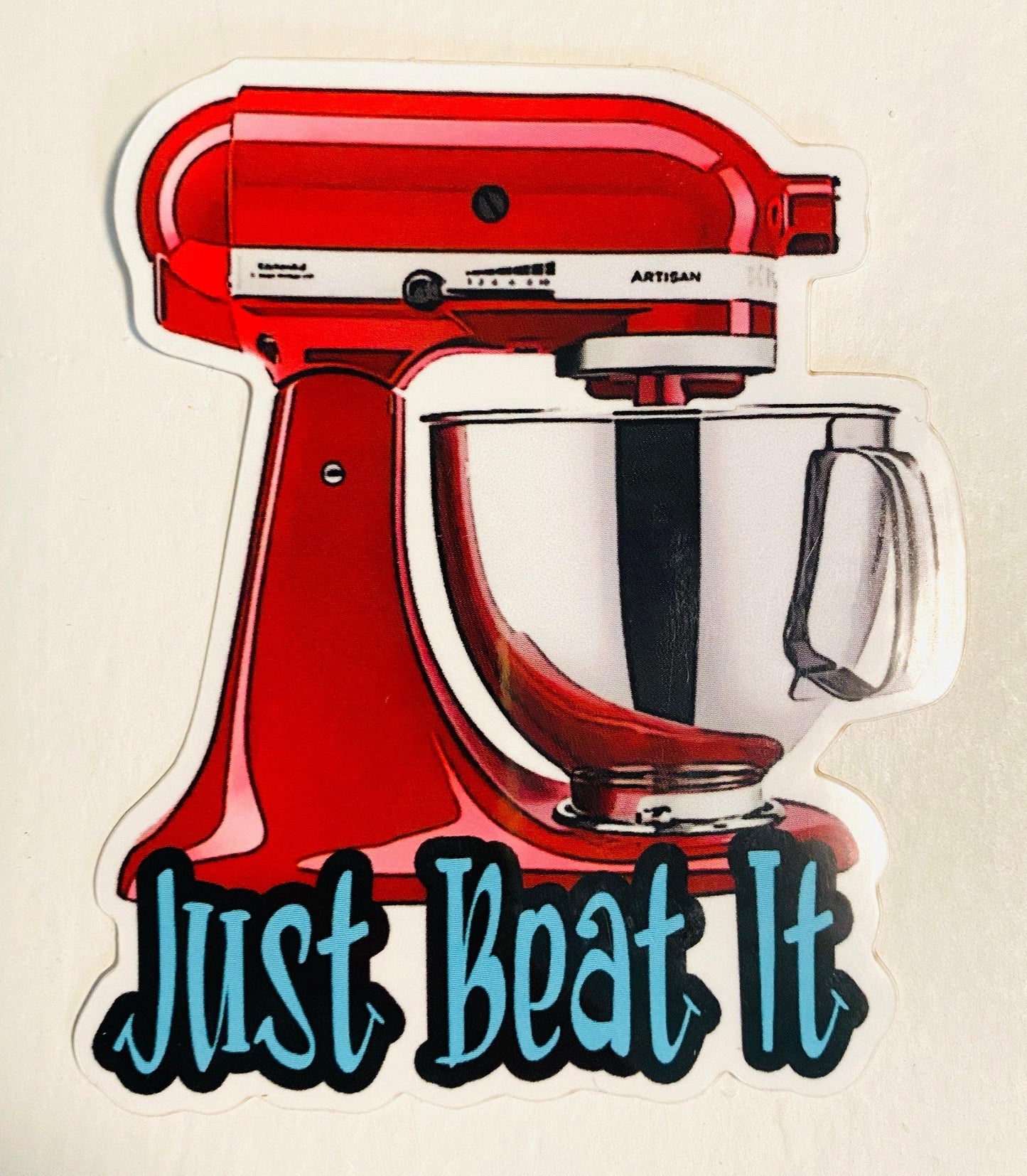 Kitchenaid Mixer Funny Sticker Kitchen Decal - Just Beat It! for Chef, Kitchen, Homemaker, Retro Fifties Kitchen Sticker - Ottos Grotto :: Stickers For Your Stuff