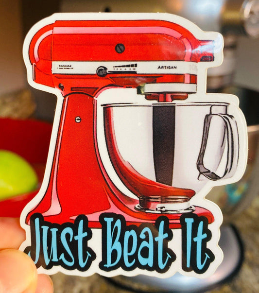 Kitchenaid Mixer Funny Sticker Kitchen Decal - Just Beat It! for Chef, Kitchen, Homemaker, Retro Fifties Kitchen Sticker - Ottos Grotto :: Stickers For Your Stuff