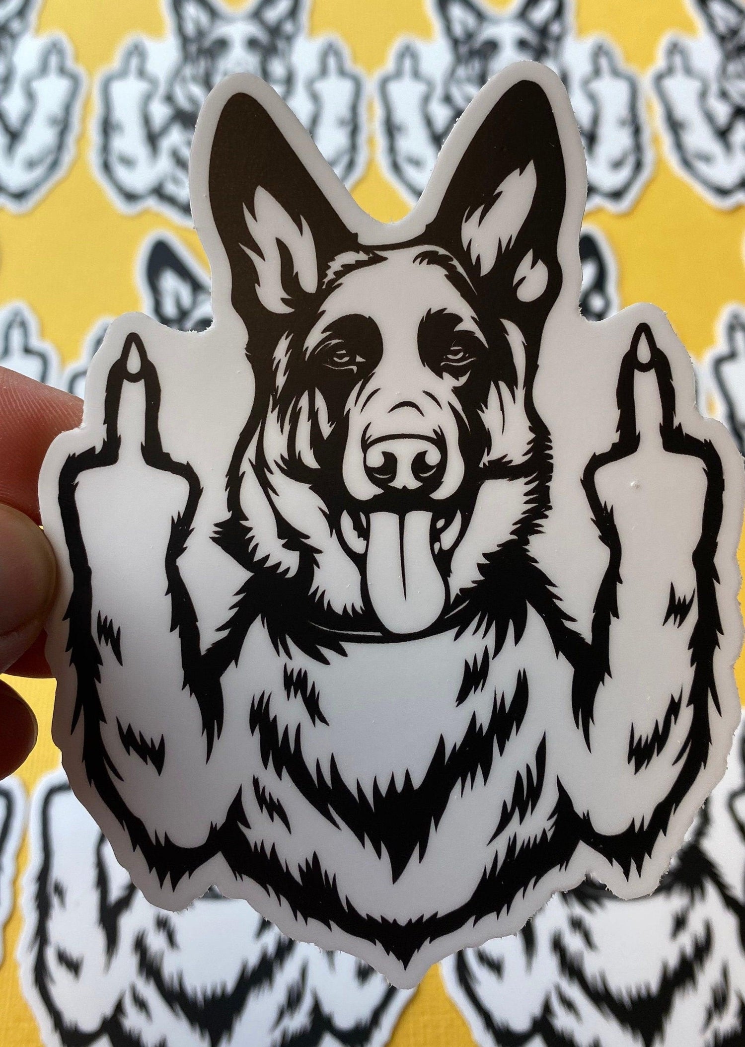 K9 German Shepherd Middle Finger Sticker, Funny Sticker for Police K9 Handler, Military K9, Schutzhund, GSD Owners, GSD Car Decal - Ottos Grotto :: Stickers For Your Stuff