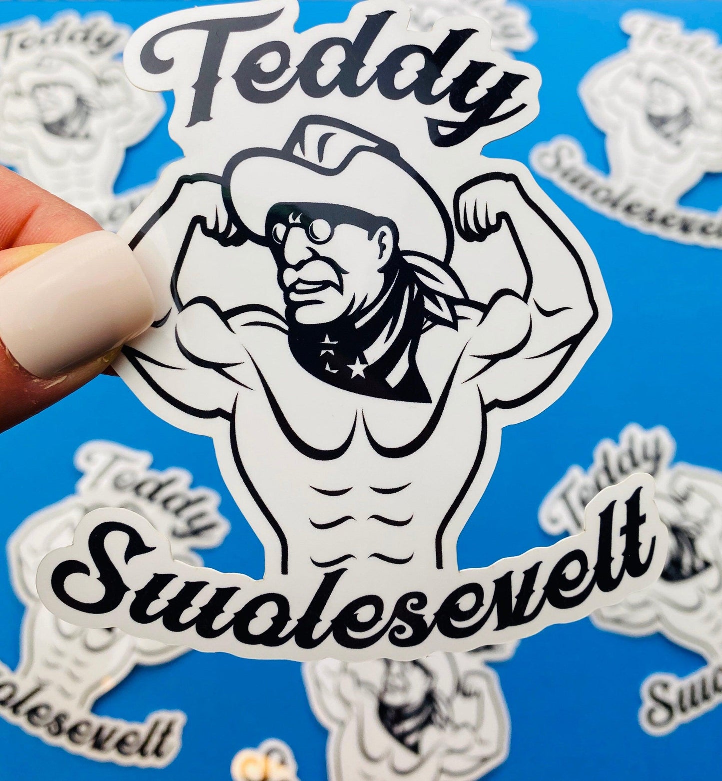 Teddy Swolesevelt, Weightlifting Sticker for Water Bottle, Gym Motivation Sticker, Weightlifting Decal, Funny Gym Sticker, Swole Sticker - Ottos Grotto :: Stickers For Your Stuff