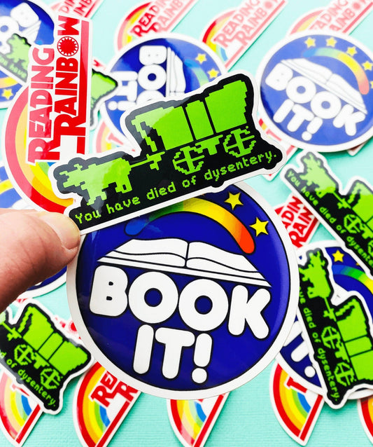 Eighties Kids Sticker 3 Pack including Book It! - Reading Rainbow - Oregon Trail Vintage Designs from 1980s 1990s, Eighties Stickers - Ottos Grotto :: Stickers For Your Stuff