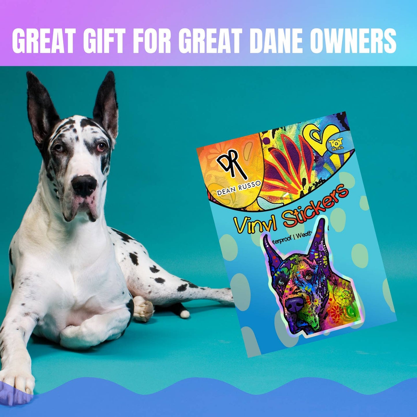 Great Dane Sticker HOLOGRAPHIC Officially Licensed Dean Russo Great Dane Stickers Waterproof Stickers Great Dane Decal for Car