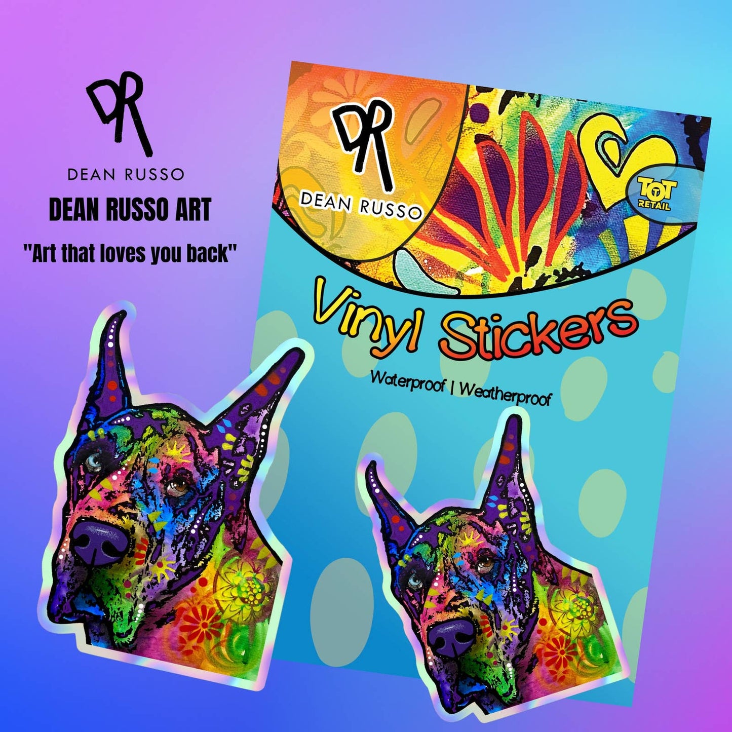 Great Dane Sticker HOLOGRAPHIC Officially Licensed Dean Russo Great Dane Stickers Waterproof Stickers Great Dane Decal for Car